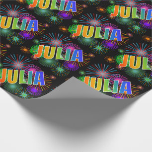 Papier Cadeau Prénom arc-en-ciel "JULIA" + Feux d'artifice