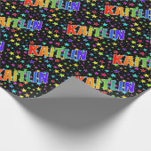 Papier Cadeau Prénom arc-en-ciel "KAITLIN" + Étoiles (Coin)