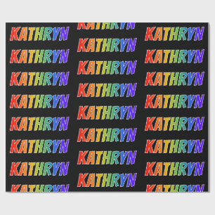 Papier Cadeau Prénom arc-en-ciel "KATHRYN" ; Amusant et Coloré