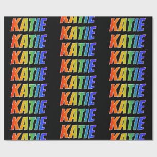 Papier Cadeau Prénom arc-en-ciel "KATIE" ; Amusant et Coloré