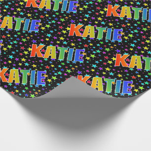 Papier Cadeau Prénom arc-en-ciel "KATIE" + Étoiles