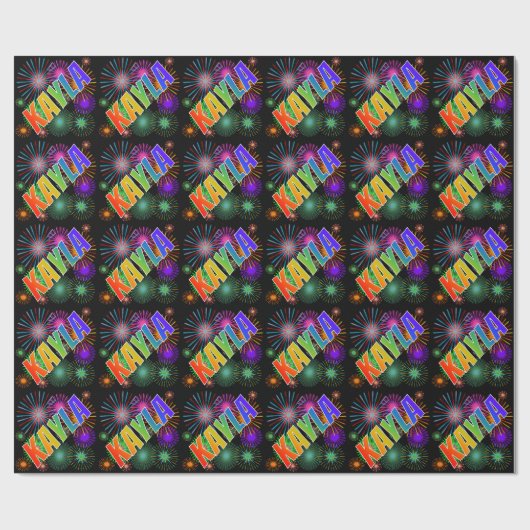 Papier Cadeau Prénom arc-en-ciel "KAYLA" + Feu d'artifice (Plat)