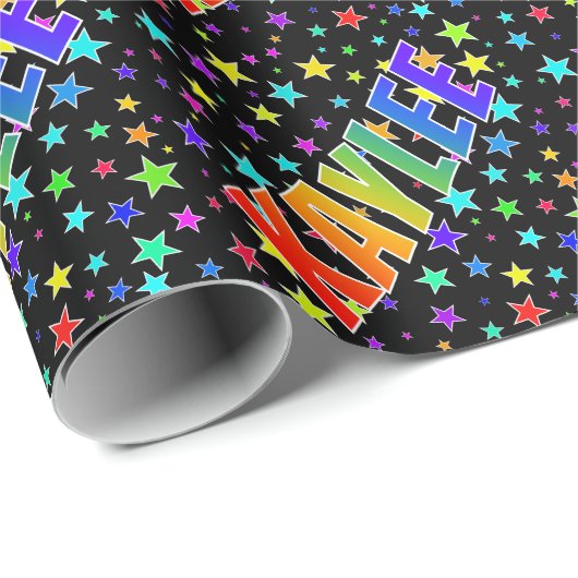 Papier Cadeau Prénom Arc-en-ciel "KAYLEE" + Étoiles (Coin rond)