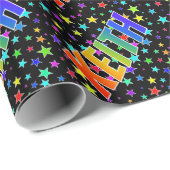 Papier Cadeau Prénom arc-en-ciel "KEITH" + Stars (Coin rond)