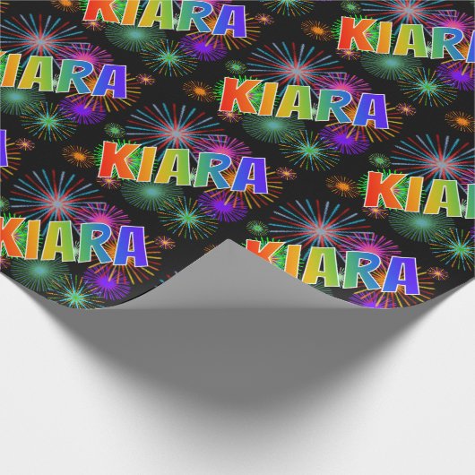 Papier Cadeau Prénom arc-en-ciel "KIARA" + Feu d'artifice (Coin)