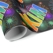 Papier Cadeau Prénom arc-en-ciel "KIM" + Fireworks (Coin rond)