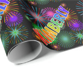 Papier Cadeau Prénom arc-en-ciel "KIMBERLY" + Feu d'artifice (Coin rond)