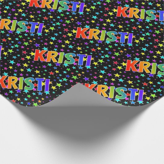 Papier Cadeau Prénom arc-en-ciel "KRISTI" + Stars (Coin)