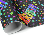 Papier Cadeau Prénom arc-en-ciel "KRISTI" + Stars (Coin rond)