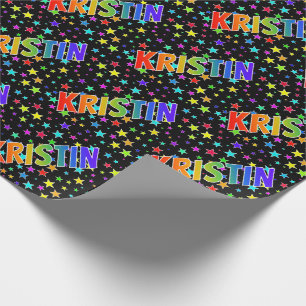 Papier Cadeau Prénom arc-en-ciel "KRISTIN" + Étoiles