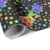 Papier Cadeau Prénom Arc-en-ciel "KRYSTAL" + Étoiles (Coin rond)