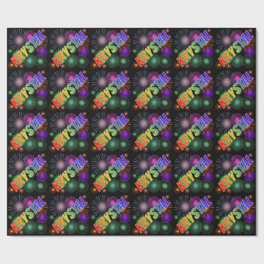 Papier Cadeau Prénom arc-en-ciel "KRYSTAL" + Feu d'artifice (Plat)