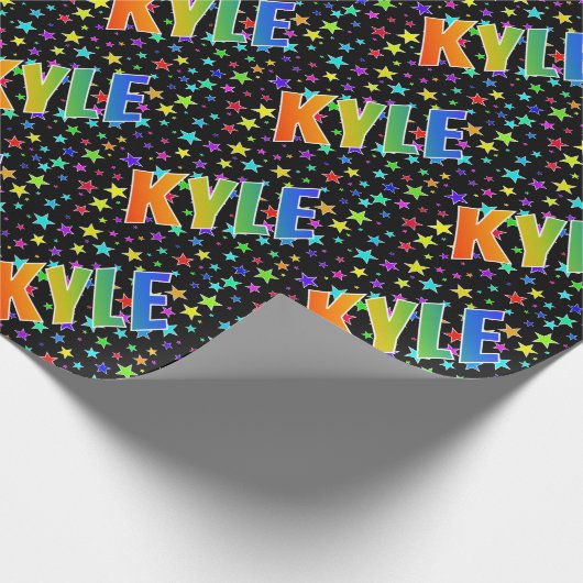 Papier Cadeau Prénom arc-en-ciel "KYLE" + Stars (Coin)