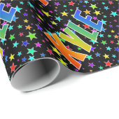 Papier Cadeau Prénom arc-en-ciel "KYLE" + Stars (Coin rond)