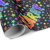 Papier Cadeau Prénom arc-en-ciel "LARRY" + Étoiles (Coin rond)