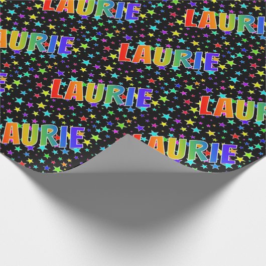 Papier Cadeau Prénom arc-en-ciel "LAURIE" + Étoiles (Coin)