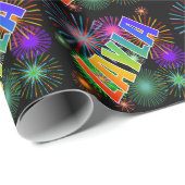 Papier Cadeau Prénom arc-en-ciel "LAYLA" + feux d'artifice (Coin rond)