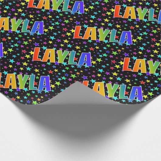 Papier Cadeau Prénom arc-en-ciel "LAYLA" + Stars (Coin)