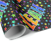 Papier Cadeau Prénom arc-en-ciel "LEAH" + Stars (Coin rond)