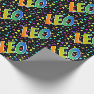 Papier Cadeau Prénom arc-en-ciel "LEO" + Stars