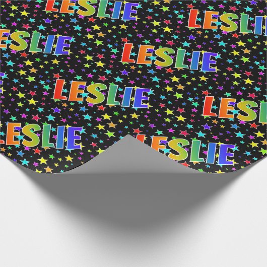Papier Cadeau Prénom arc-en-ciel "LESLIE" + Étoiles (Coin)