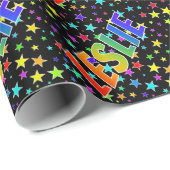 Papier Cadeau Prénom arc-en-ciel "LESLIE" + Étoiles (Coin rond)