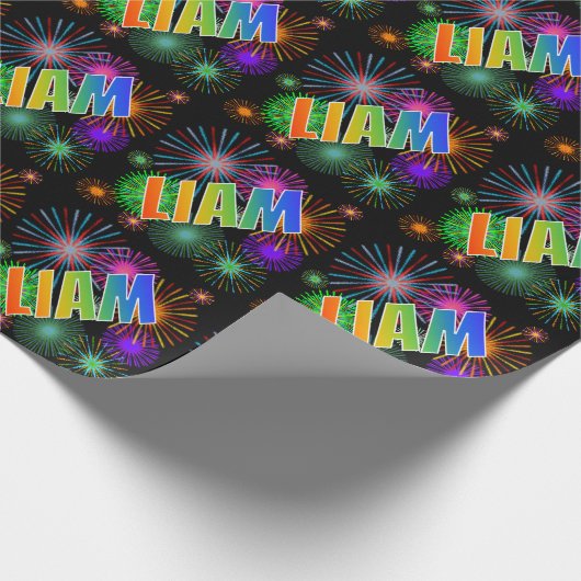 Papier Cadeau Prénom arc-en-ciel "LIAM" + Fireworks (Coin)