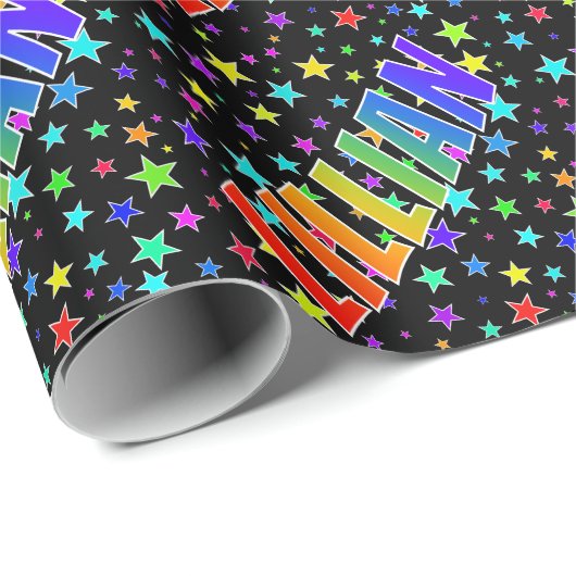 Papier Cadeau Prénom arc-en-ciel "LILLIAN" + Étoiles (Coin rond)