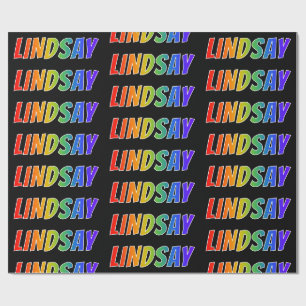 Papier Cadeau Prénom arc-en-ciel "LINDSAY" ; Amusant et Coloré