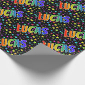 Papier Cadeau Prénom arc-en-ciel "LUCAS" + étoiles (Coin)