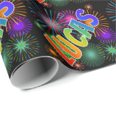 Papier Cadeau Prénom arc-en-ciel "LUCAS" + feux d'artifice (Coin rond)