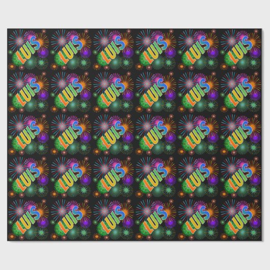 Papier Cadeau Prénom arc-en-ciel "LUIS" + Fireworks (Plat)