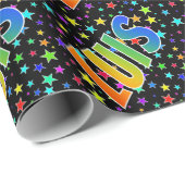 Papier Cadeau Prénom arc-en-ciel "LUIS" + Stars (Coin rond)