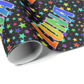 Papier Cadeau Prénom Arc-en-ciel "LUNA" + Étoiles (Coin rond)
