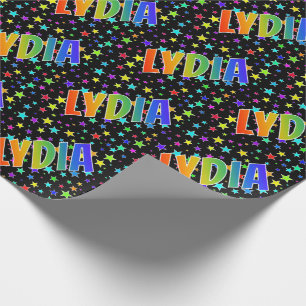 Papier Cadeau Prénom arc-en-ciel "LYDIA" + Stars