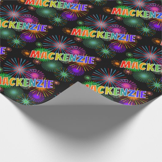 Papier Cadeau Prénom arc-en-ciel "MACKENZIE" + Fireworks (Coin)