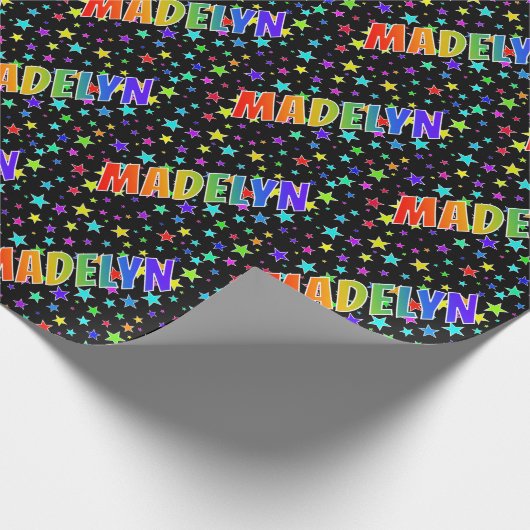 Papier Cadeau Prénom Arc-en-ciel "MADELYN" + Étoiles (Coin)