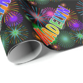 Papier Cadeau Prénom Arc-en-ciel "MADELYN" + Feu d'artifice (Coin rond)
