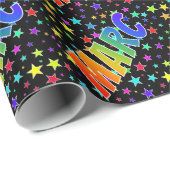 Papier Cadeau Prénom arc-en-ciel "MARC" + Stars (Coin rond)