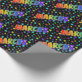 Papier Cadeau Prénom arc-en-ciel "MARCUS" + Étoiles (Coin)