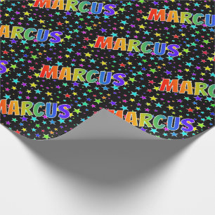 Papier Cadeau Prénom arc-en-ciel "MARCUS" + Étoiles