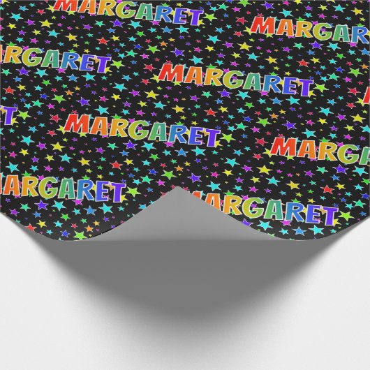 Papier Cadeau Prénom Arc-en-ciel "MARGARET" + Étoiles (Coin)