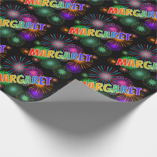 Papier Cadeau Prénom Arc-en-ciel "MARGARET" + Feu d'artifice