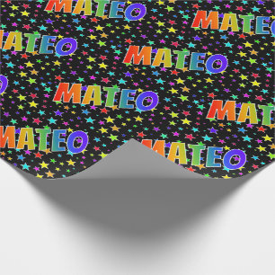 Papier Cadeau Prénom Arc-en-ciel "MATEO" + Étoiles
