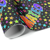 Papier Cadeau Prénom Arc-en-ciel "MATEO" + Étoiles (Coin rond)