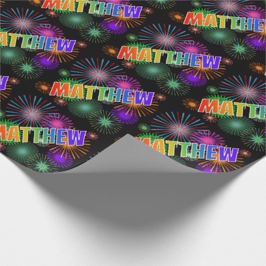 Papier Cadeau Prénom arc-en-ciel "MATTHEW" + Fireworks (Coin)