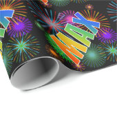 Papier Cadeau Prénom arc-en-ciel "MAX" + feux d'artifice (Coin rond)