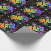 Papier Cadeau Prénom Arc-en-ciel "MAYA" + Feu d'artifice (Coin)