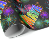 Papier Cadeau Prénom Arc-en-ciel "MAYA" + Feu d'artifice (Coin rond)