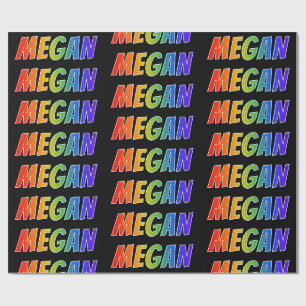 Papier Cadeau Prénom arc-en-ciel "MEGAN" ; Amusant et Coloré